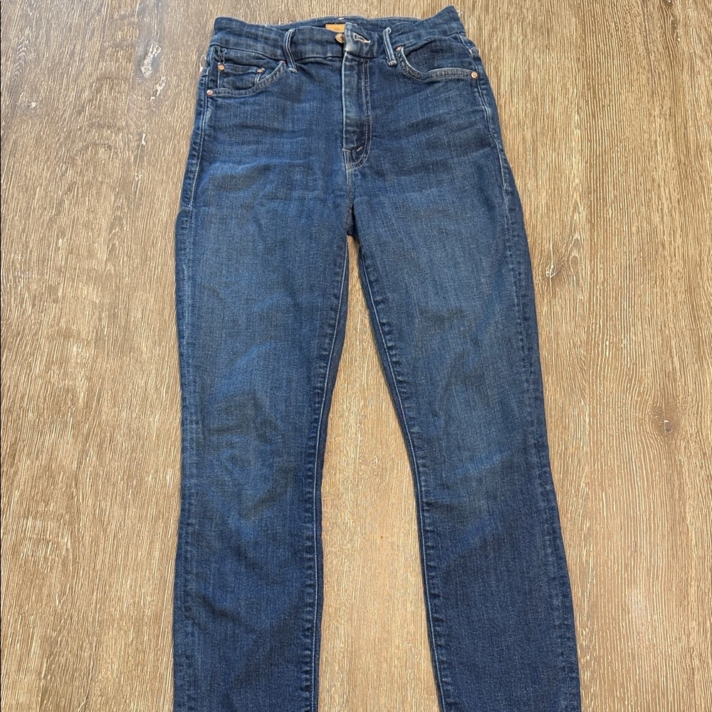 MOTHER High-Rise Slim Straight Jeans in Dark Blue